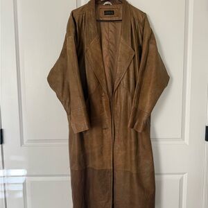 Express Brown Leather Trench Coat